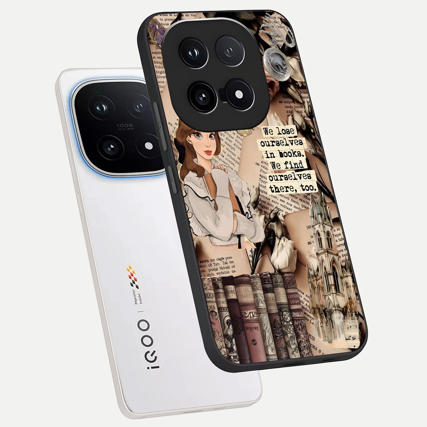  Bookish Dream World phone case for iQOO 15 showing premium glass back cover with detailed artwork