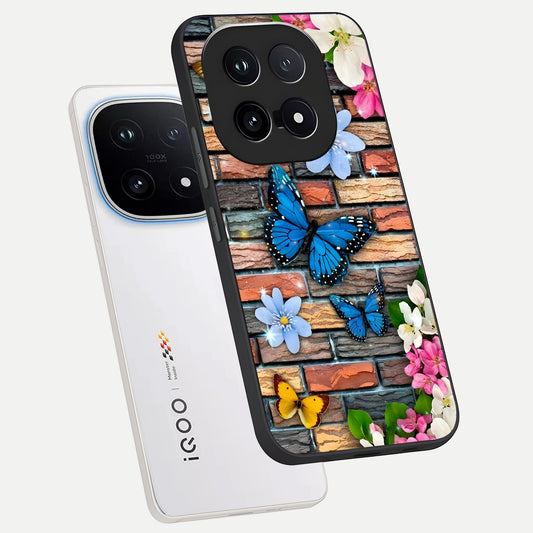  Brick Bloom Flight phone case for iQOO 15 showing premium glass back cover with detailed artwork