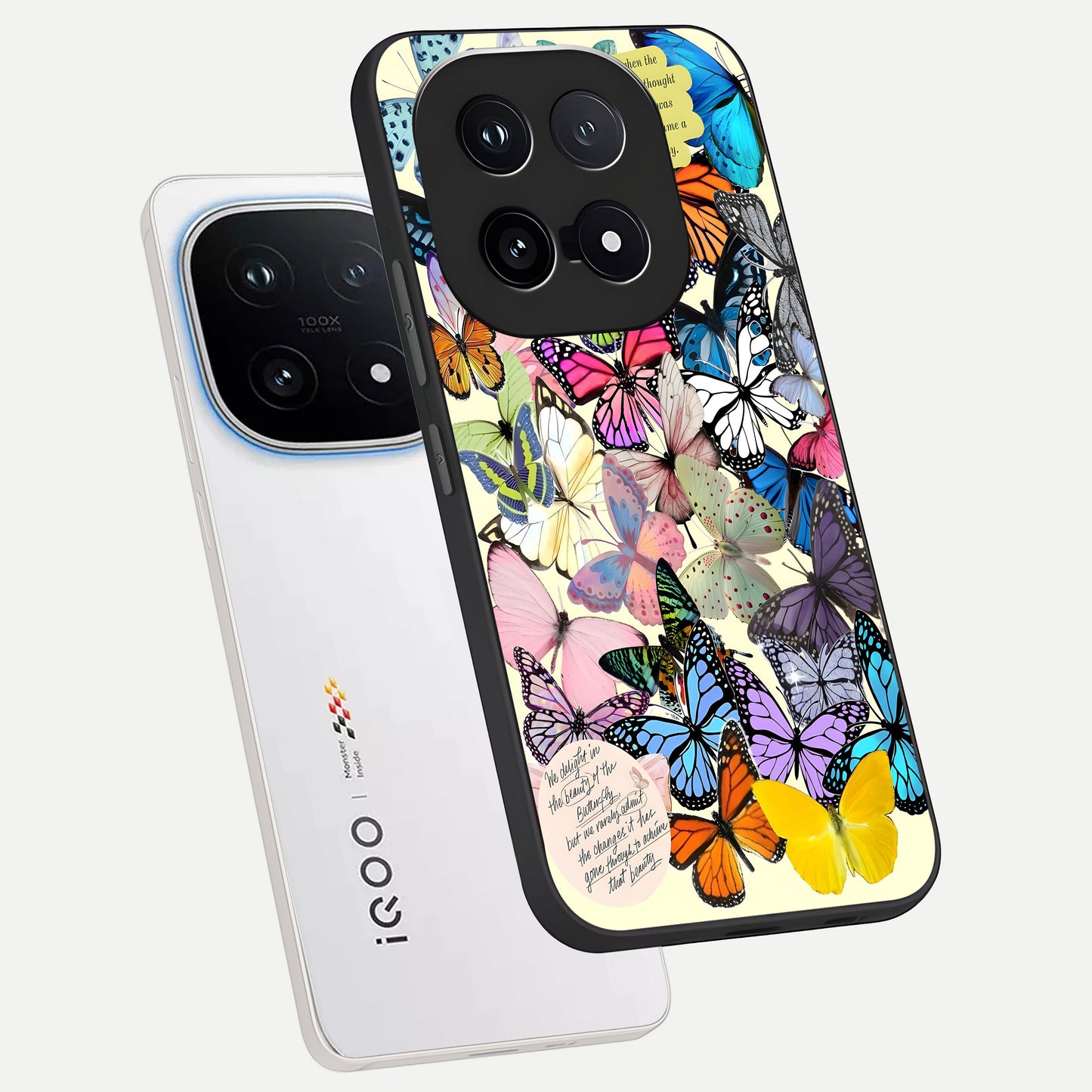  Butterflies Petal Dream phone case for iQOO 15 showing premium glass back cover with detailed artwork