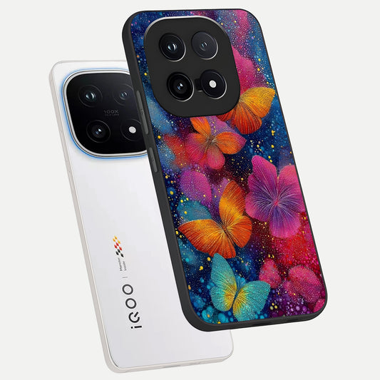  Butterfly Dream Mist phone case for iQOO 15 showing premium glass back cover with detailed artwork