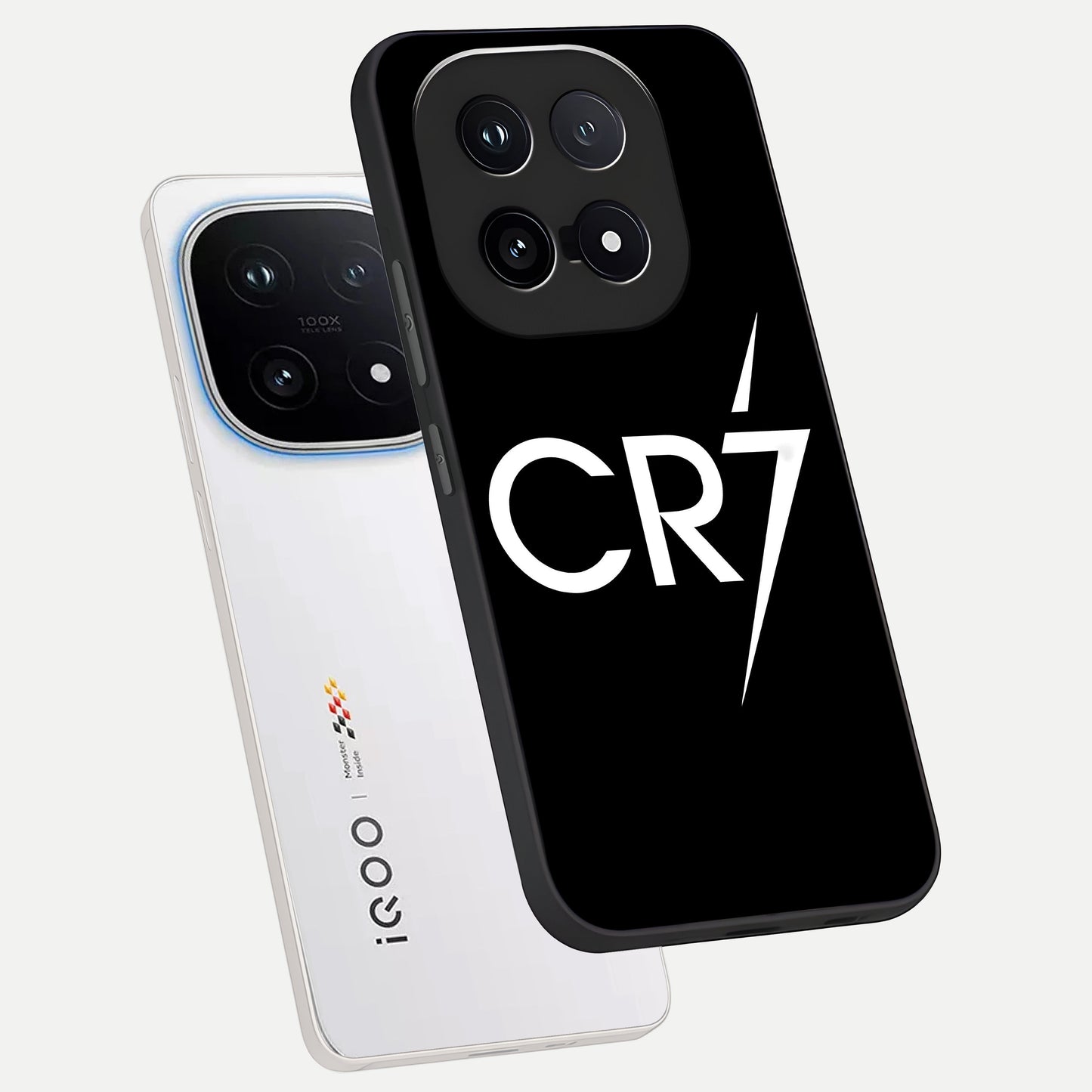  CR7 Elite Strike phone case for iQOO 15 showing premium glass back cover with detailed artwork