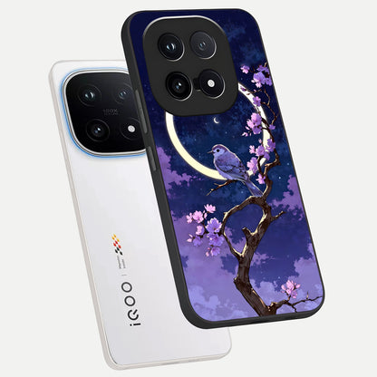  Celestial Bird Blossom phone case for iQOO 15 showing premium glass back cover with detailed artwork