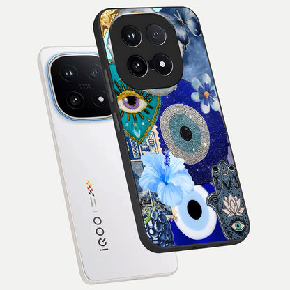  Celestial Blue Vision phone case for iQOO 15 showing premium glass back cover with detailed artwork