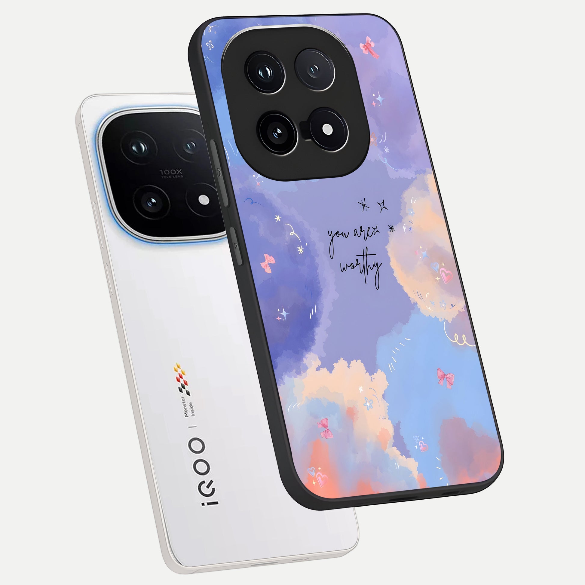  Celestial Cloud Magic phone case for iQOO 15 showing premium glass back cover with detailed artwork