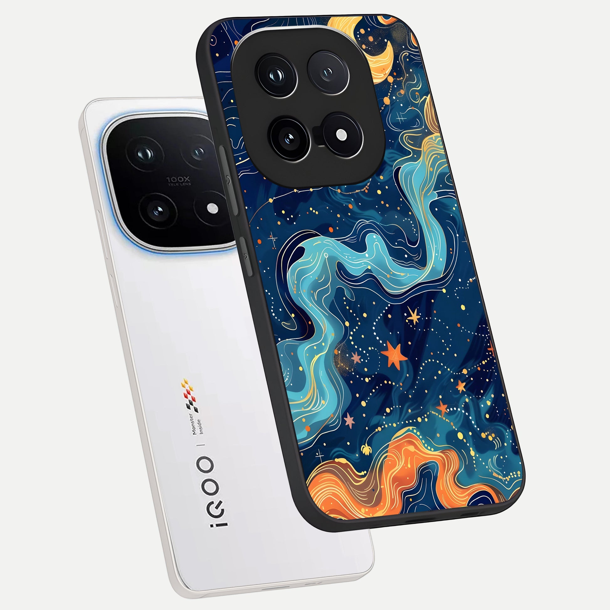  Celestial Dream Flow phone case for iQOO 15 showing premium glass back cover with detailed artwork