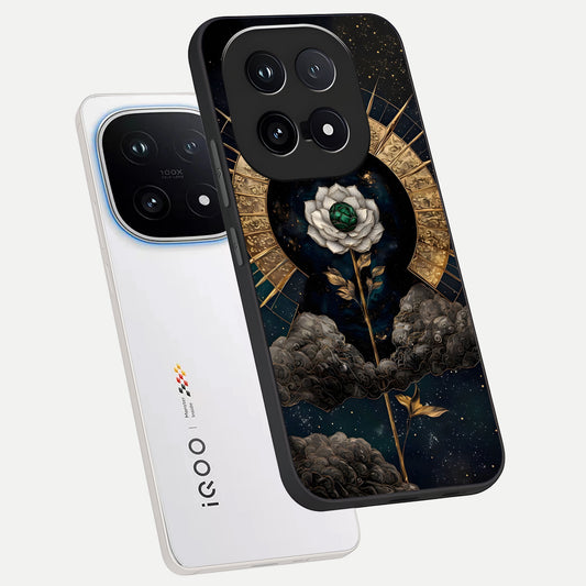 Celestial Lotus Morang phone case for iQOO 15 showing premium glass back cover with detailed artwork