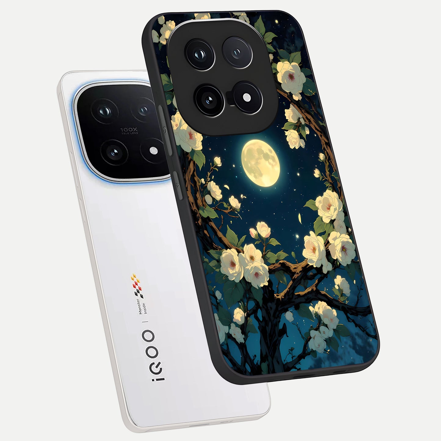  Celestial Moon And Flower phone case for iQOO 15 showing premium glass back cover with detailed artwork