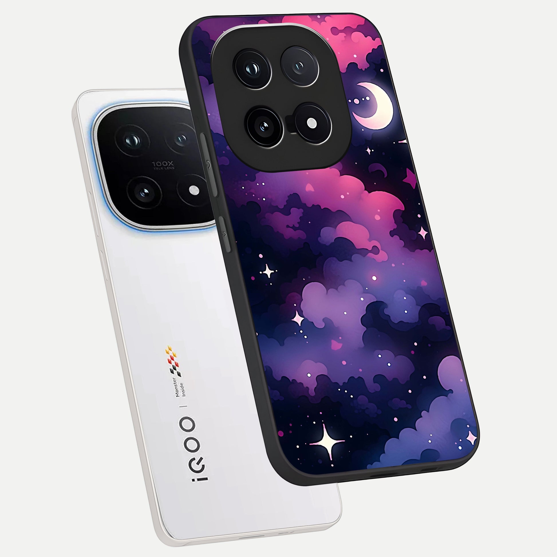  Celestial Moon Magic phone case for iQOO 15 showing premium glass back cover with detailed artwork