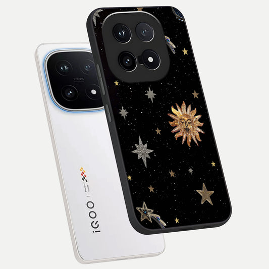 Celestial Moon With Stars phone case for iQOO 15 showing premium glass back cover with detailed artwork