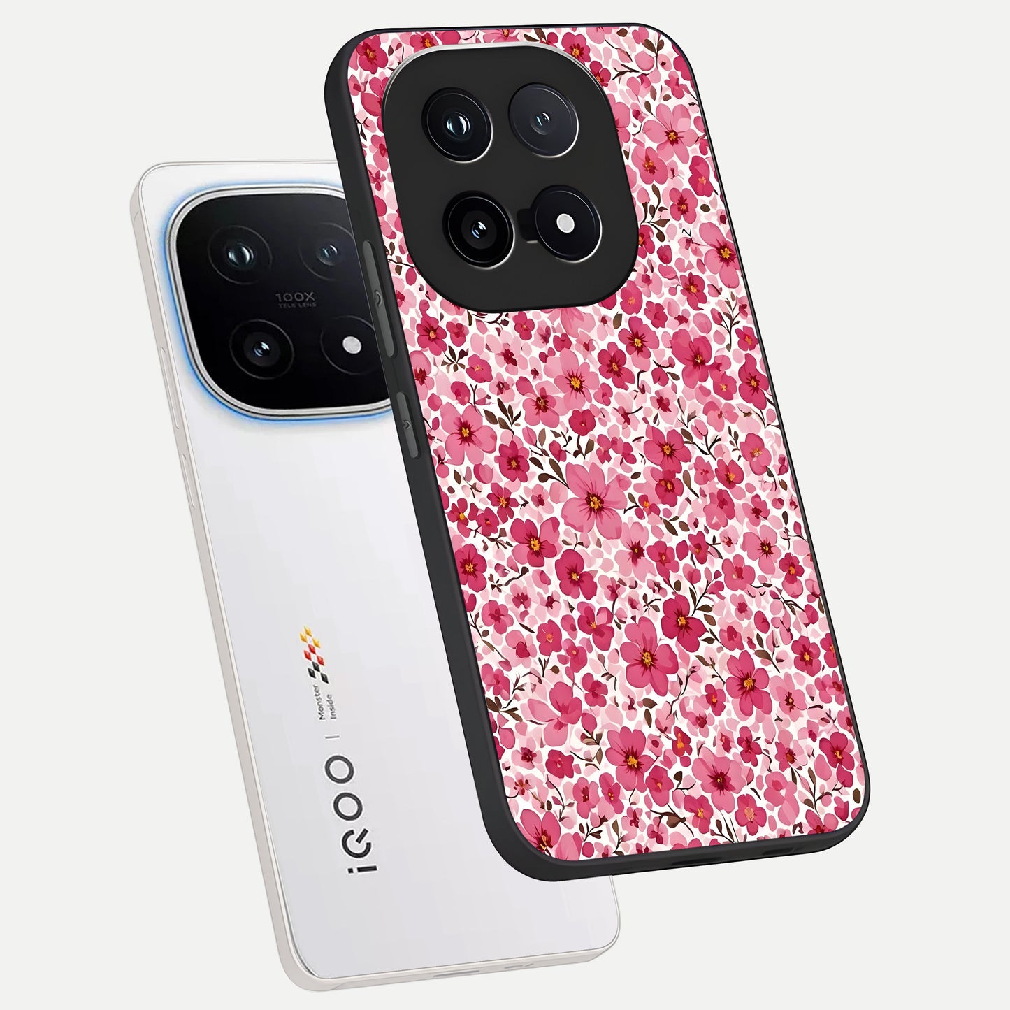  Cherry Blossom Charm phone case for iQOO 15 showing premium glass back cover with detailed artwork