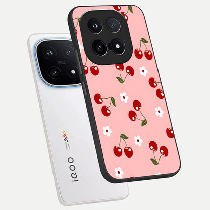  Cherry Love Mood phone case for iQOO 15 showing premium glass back cover with detailed artwork