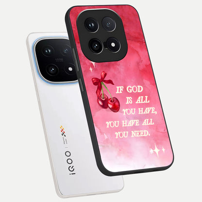  Cherry Quote phone case for iQOO 15 showing premium glass back cover with detailed artwork