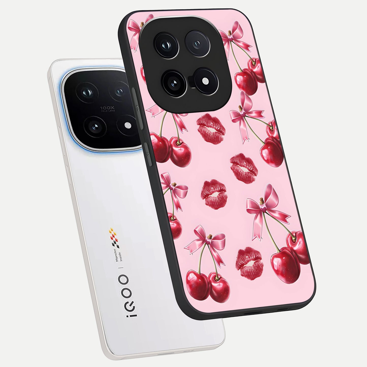  Cherry With Lips phone case for iQOO 15 showing premium glass back cover with detailed artwork