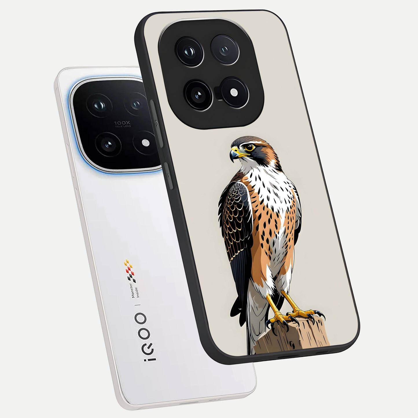  Clever Eagle phone case for iQOO 15 showing premium glass back cover with detailed artwork