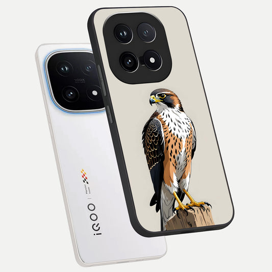  Clever Eagle phone case for iQOO 15 showing premium glass back cover with detailed artwork