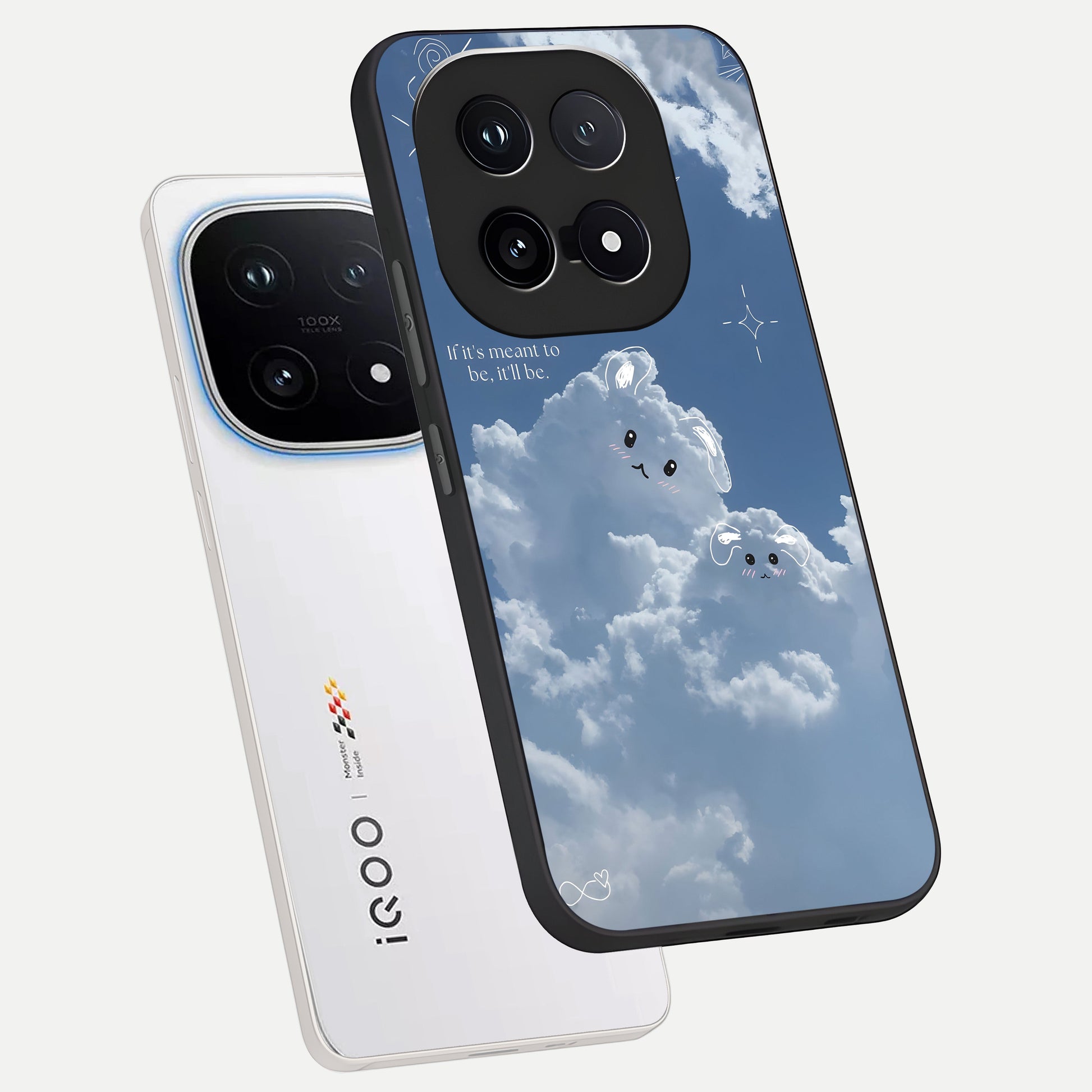  Cloud Bunny Dreams phone case for iQOO 15 showing premium glass back cover with detailed artwork