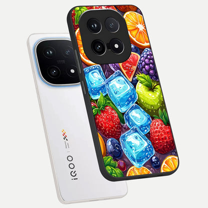  Colorful Fruits with Ice phone case for iQOO 15 showing premium glass back cover with detailed artwork