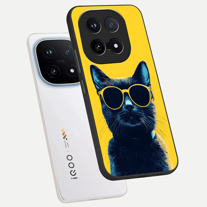  Cool Cat Vibes phone case for iQOO 15 showing premium glass back cover with detailed artwork