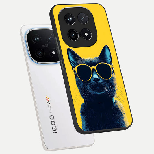  Cool Cat Vibes phone case for iQOO 15 showing premium glass back cover with detailed artwork