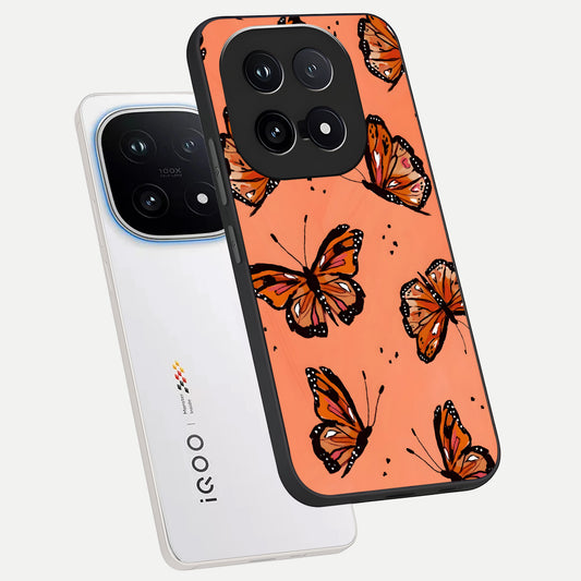  Coral Wing Butterfly phone case for iQOO 15 showing premium glass back cover with detailed artwork