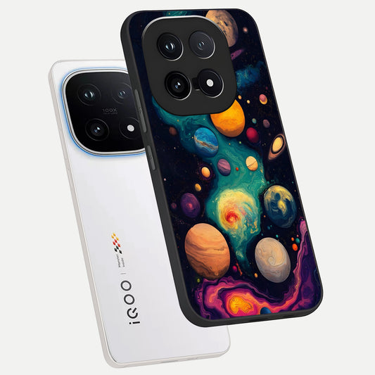  Cosmic Planet Journey phone case for iQOO 15 showing premium glass back cover with detailed artwork