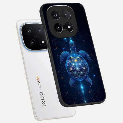  Crimson Blue Turtle phone case for iQOO 15 showing premium glass back cover with detailed artwork