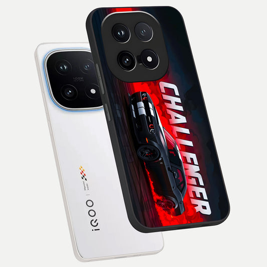  Crimson Challenger Fury phone case for iQOO 15 showing premium glass back cover with detailed artwork