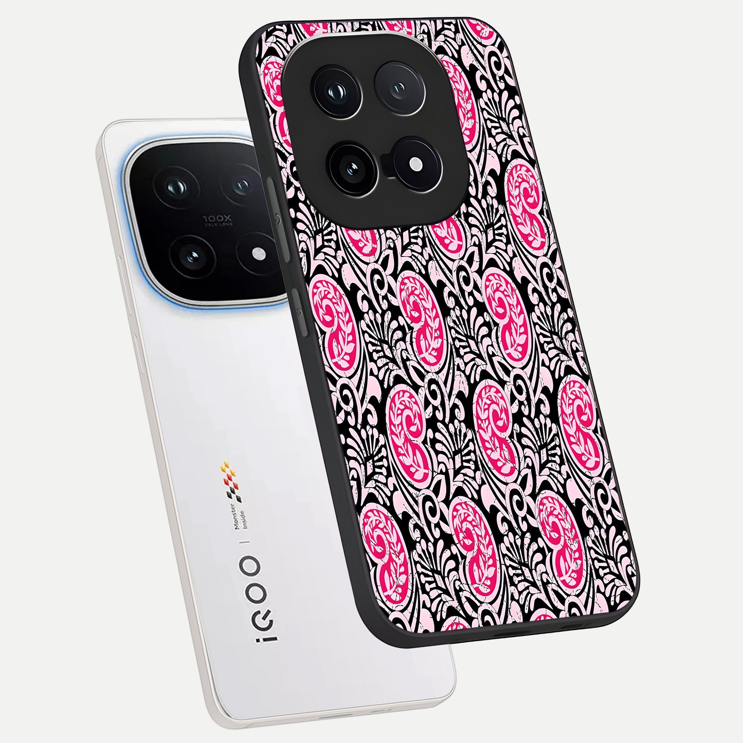  Crimson Paisley Charm phone case for iQOO 15 showing premium glass back cover with detailed artwork