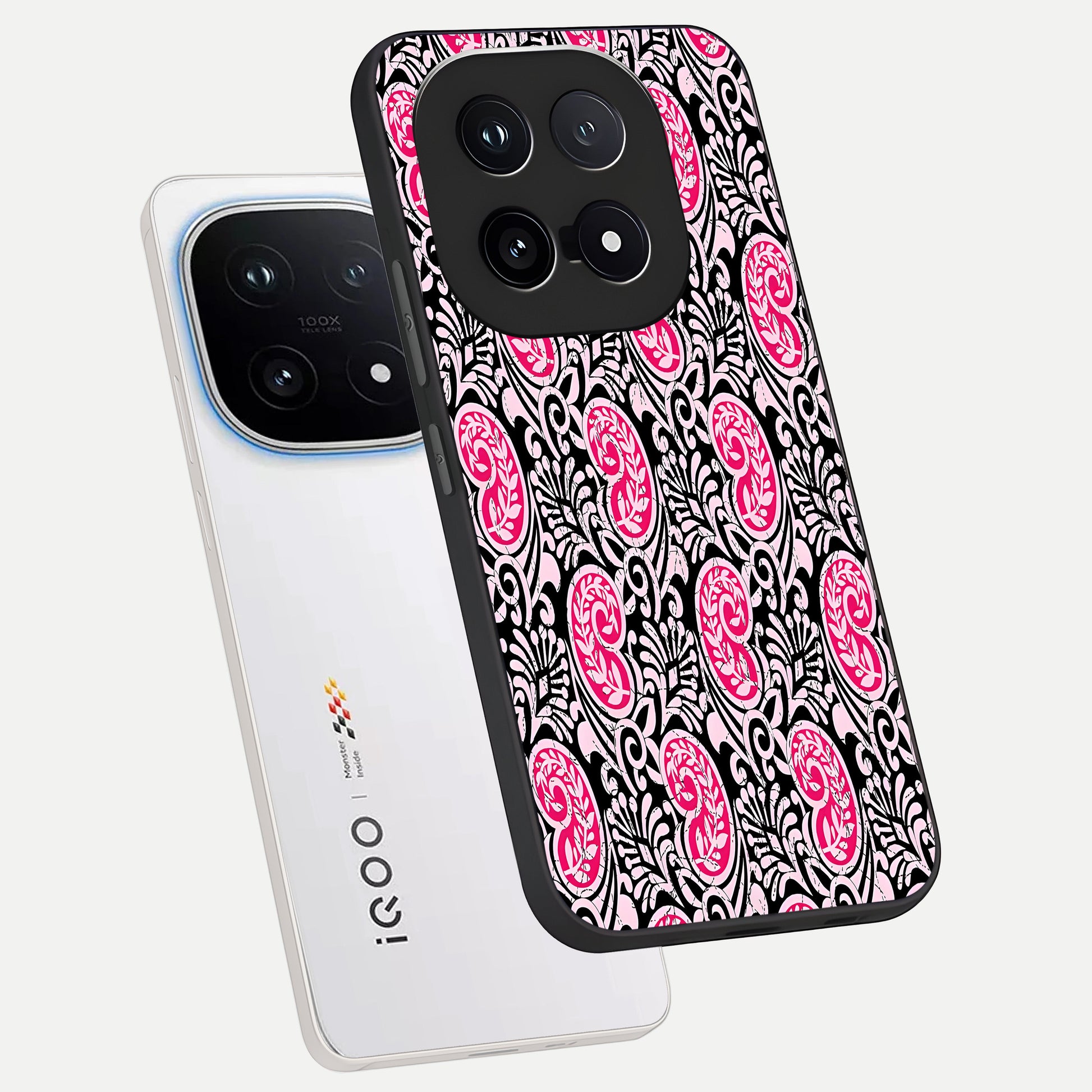  Crimson Paisley Charm phone case for iQOO 15 showing premium glass back cover with detailed artwork