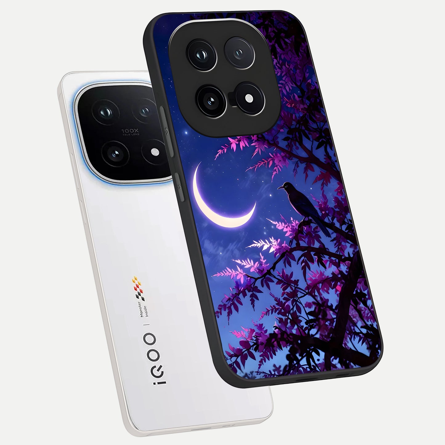  Crow And Moon Scenery phone case for iQOO 15 showing premium glass back cover with detailed artwork