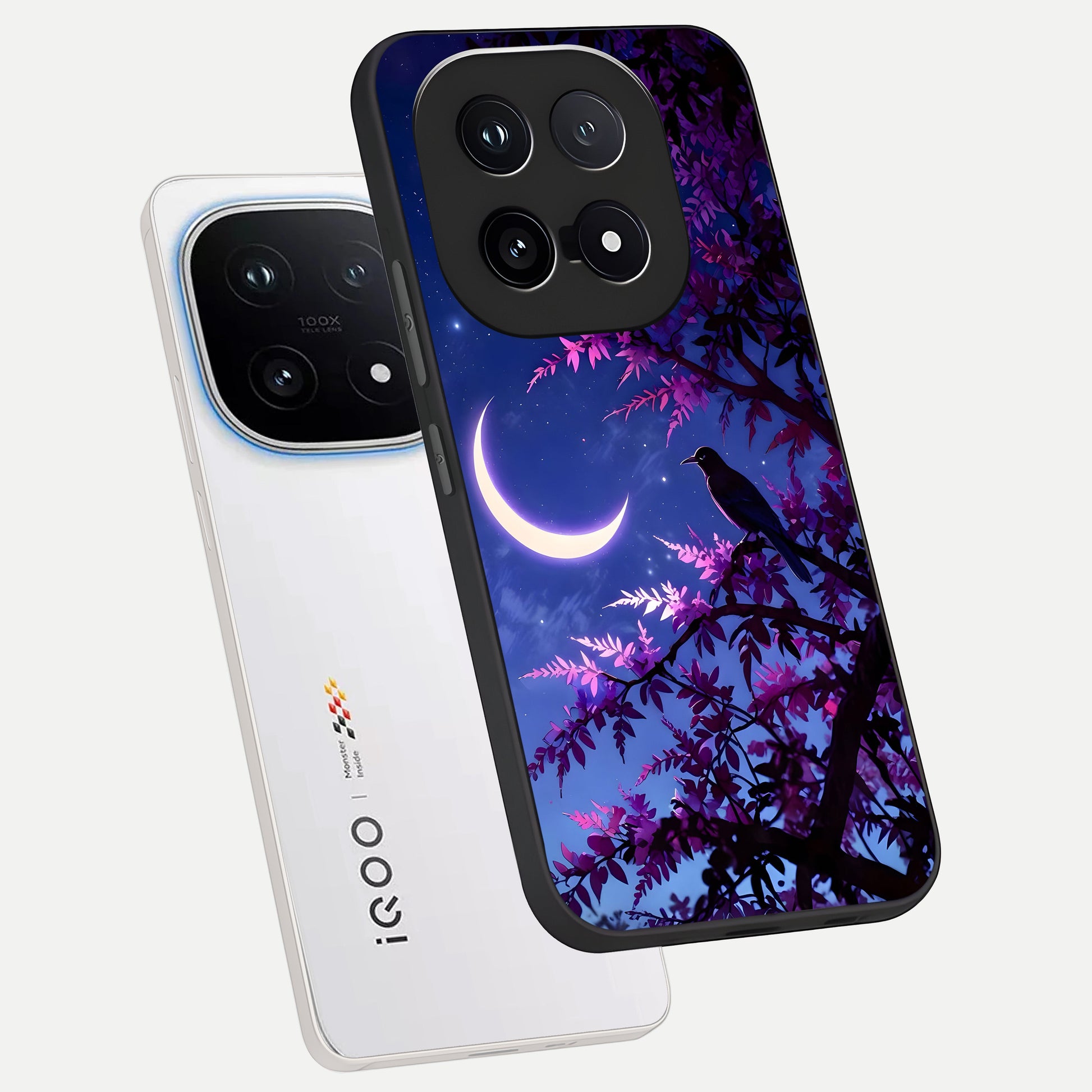  Crow And Moon Scenery phone case for iQOO 15 showing premium glass back cover with detailed artwork