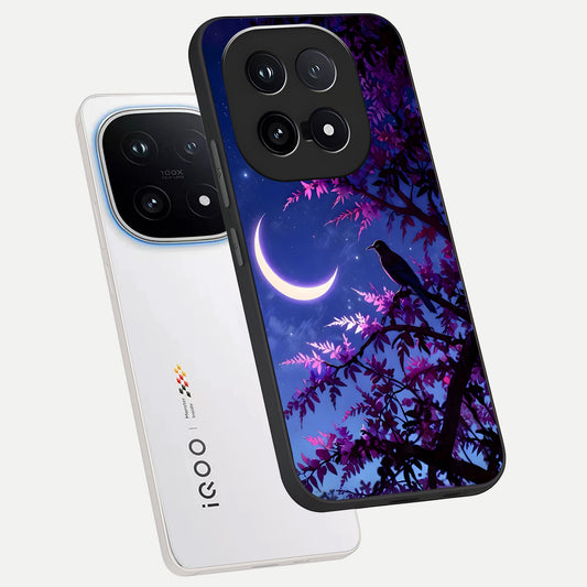  Crow And Moon Scenery phone case for iQOO 15 showing premium glass back cover with detailed artwork