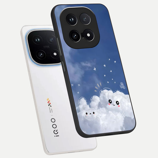  Cute Blossom Cloud phone case for iQOO 15 showing premium glass back cover with detailed artwork