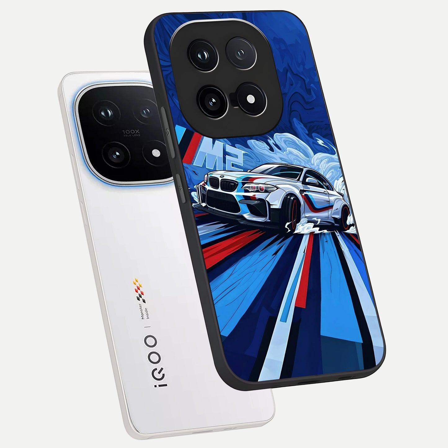  Drift Power Rush phone case for iQOO 15 showing premium glass back cover with detailed artwork