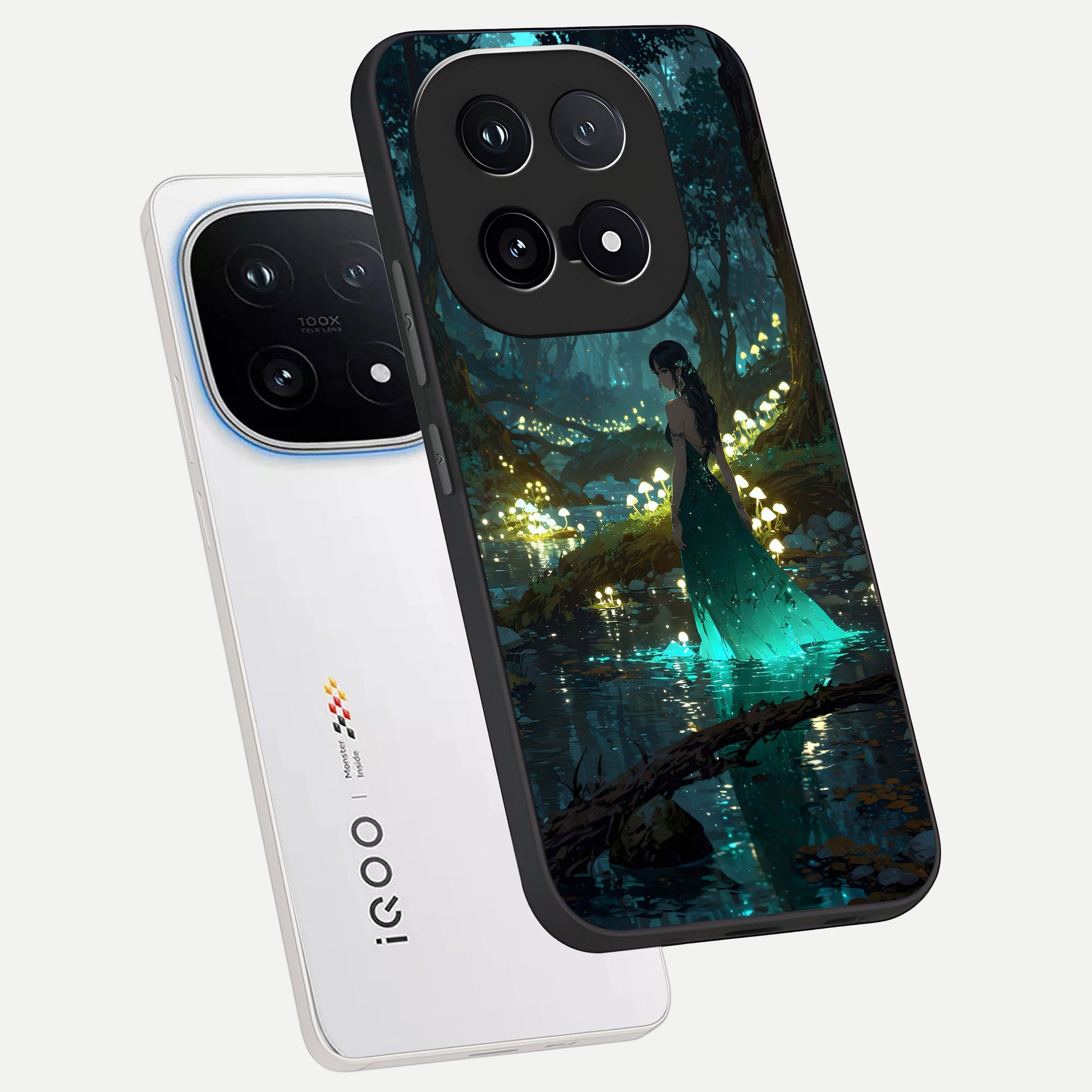  Enchanted Forest Glow phone case for iQOO 15 showing premium glass back cover with detailed artwork