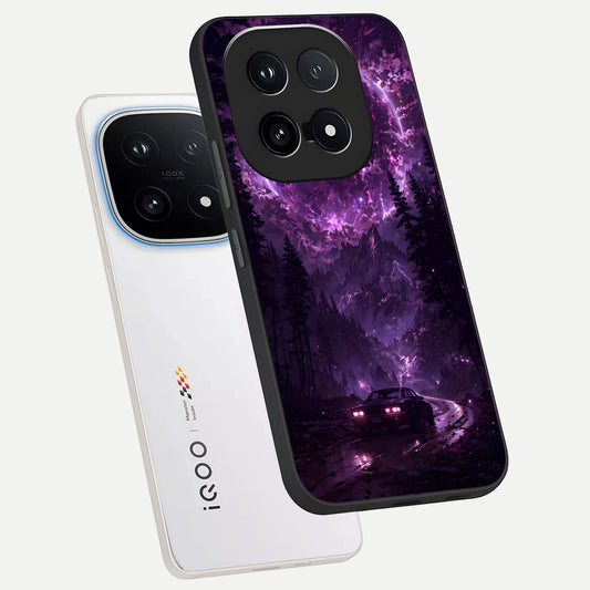  Eternal Cosmic Drive phone case for iQOO 15 showing premium glass back cover with detailed artwork