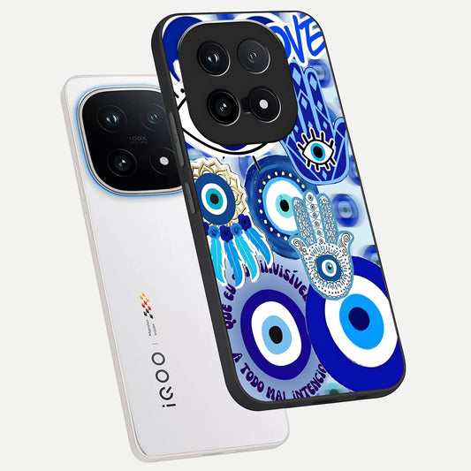  Evil Eyes Dream phone case for iQOO 15 showing premium glass back cover with detailed artwork