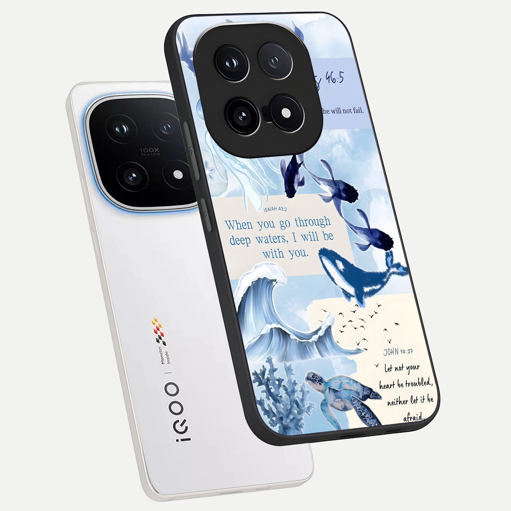 Faithful Ocean Promise phone case for iQOO 15 showing premium glass back cover with detailed artwork