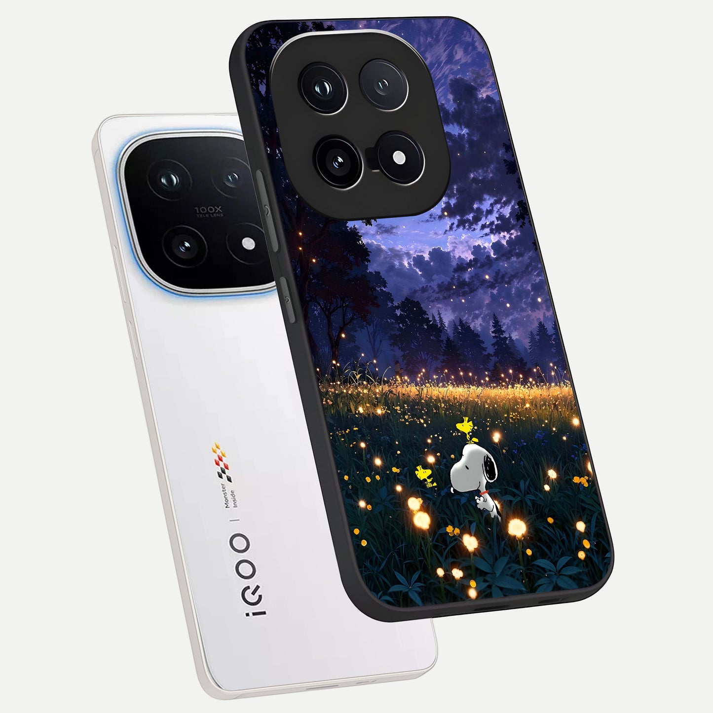  Firefly Meadow Magic phone case for iQOO 15 showing premium glass back cover with detailed artwork