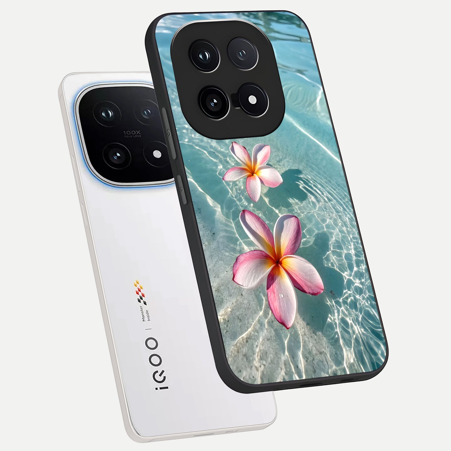  Floating Bloom Bliss phone case for iQOO 15 showing premium glass back cover with detailed artwork