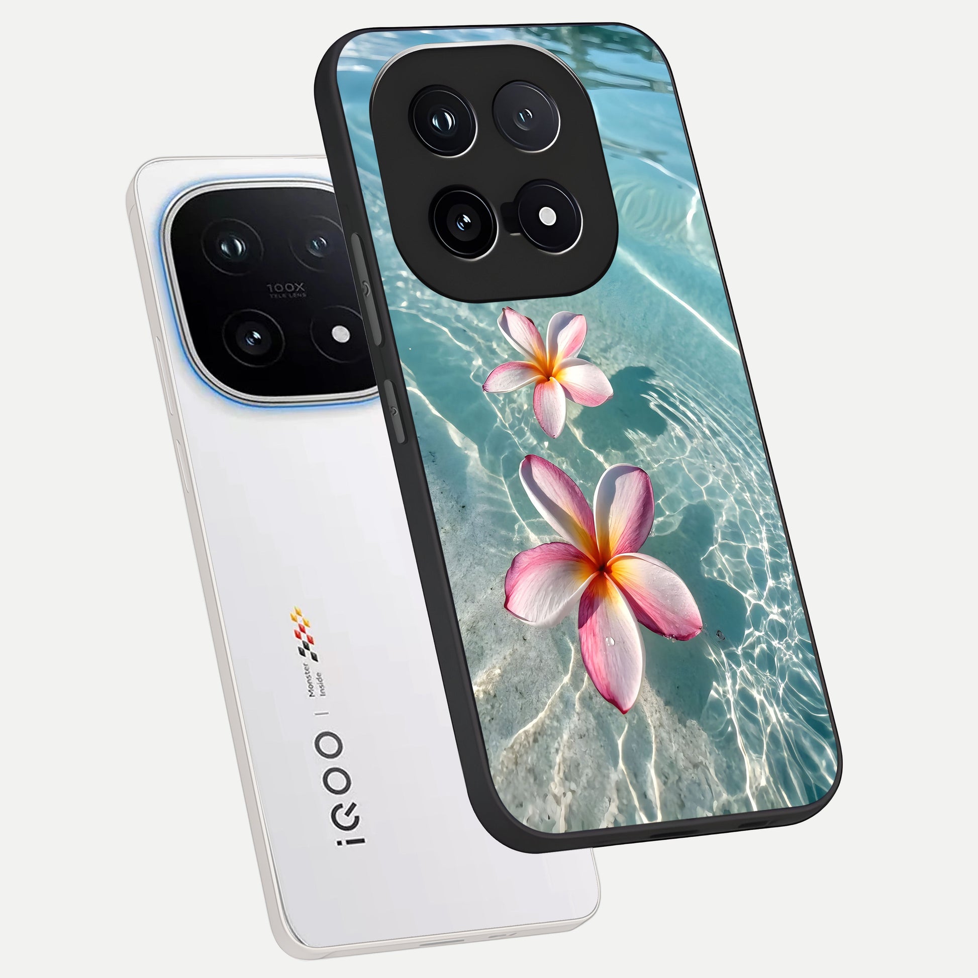  Floating Bloom Bliss phone case for iQOO 15 showing premium glass back cover with detailed artwork