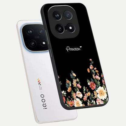  Floral Design Personalized Custom Name phone case for iQOO 15 showing premium glass back cover with detailed artwork