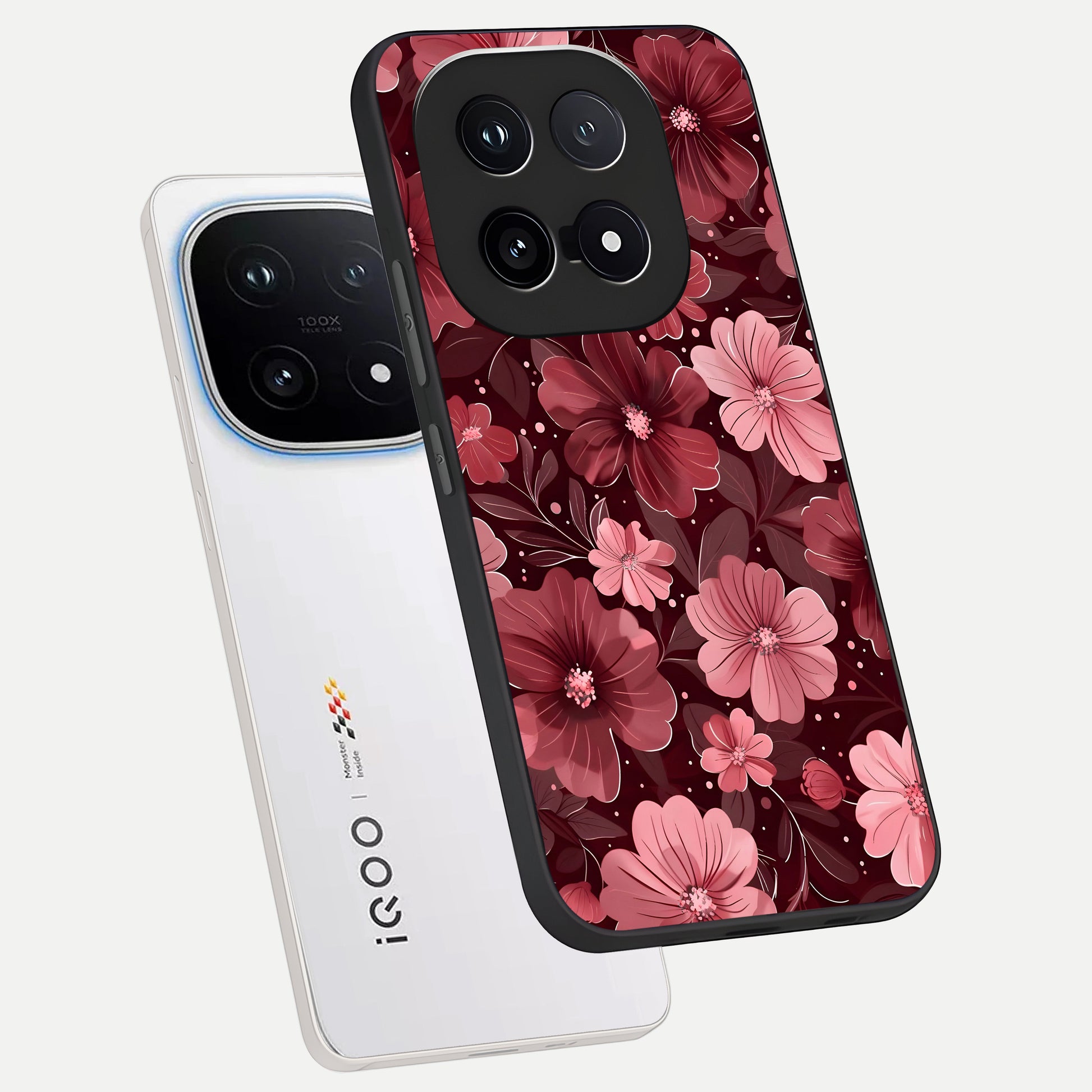  Flower Blush Bloom phone case for iQOO 15 showing premium glass back cover with detailed artwork