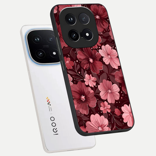  Flower Blush Bloom phone case for iQOO 15 showing premium glass back cover with detailed artwork