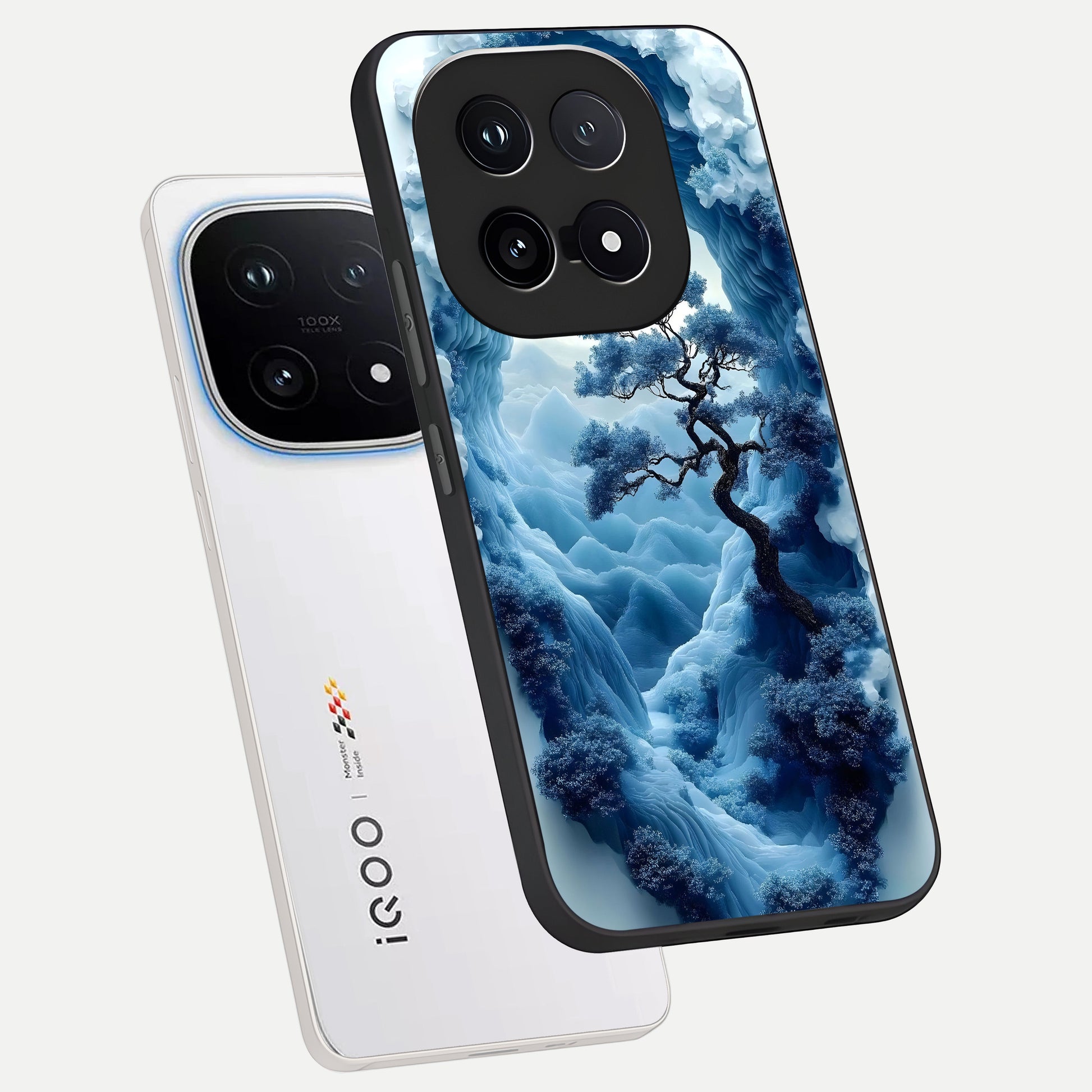 Frozen Serenity Gate phone case for iQOO 15 showing premium glass back cover with detailed artwork