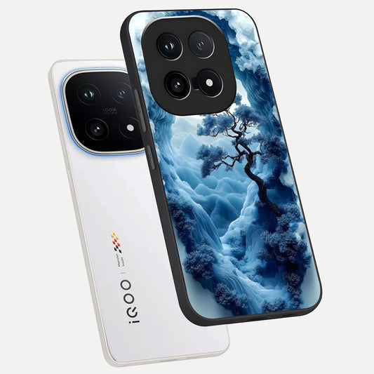  Frozen Serenity Gate phone case for iQOO 15 showing premium glass back cover with detailed artwork