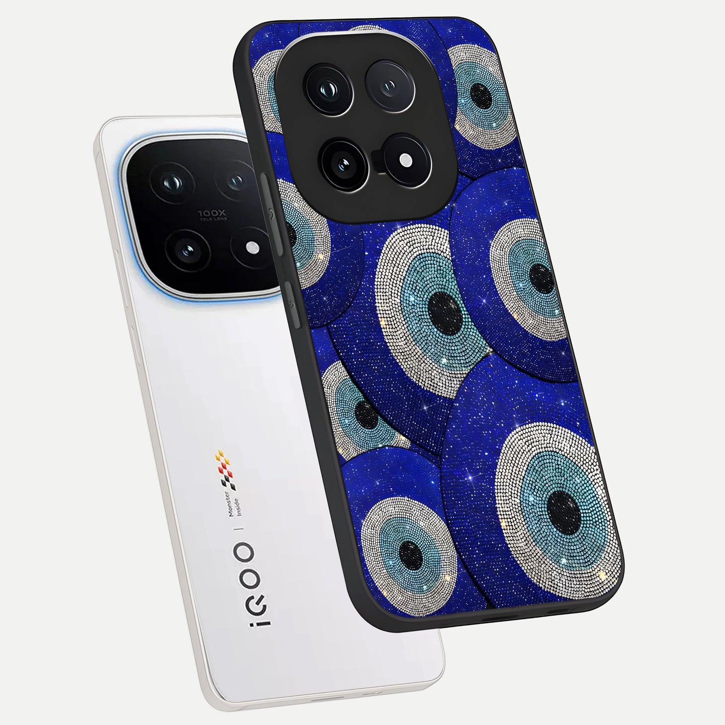  Galaxy Eye Flow phone case for iQOO 15 showing premium glass back cover with detailed artwork