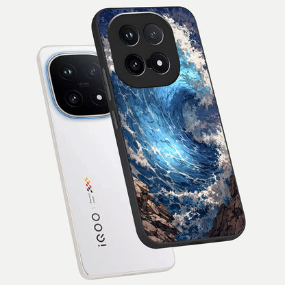  Giant Ocean Wave phone case for iQOO 15 showing premium glass back cover with detailed artwork