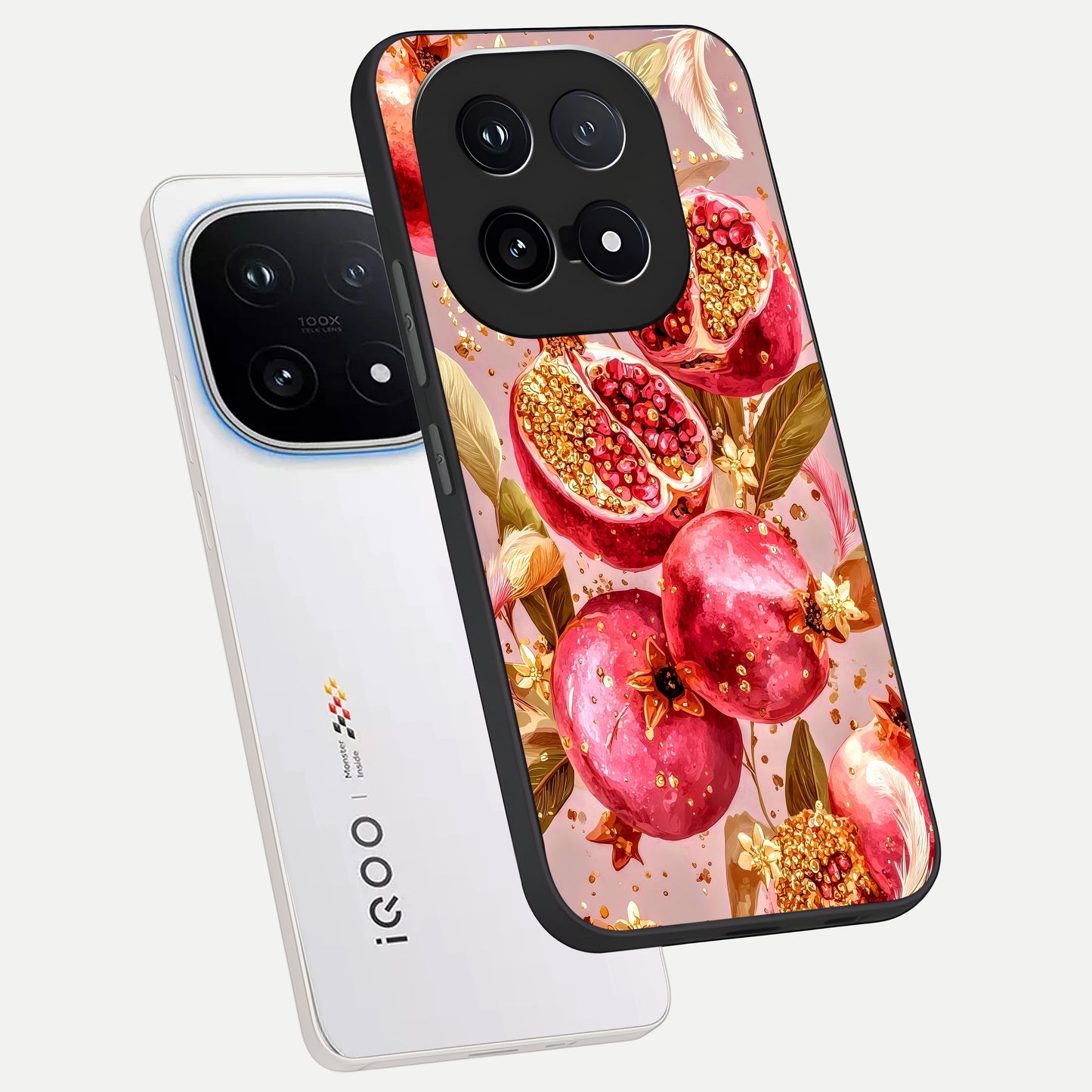  Golden Bloom Glow phone case for iQOO 15 showing premium glass back cover with detailed artwork