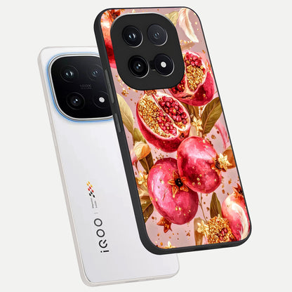  Golden Bloom Glow phone case for iQOO 15 showing premium glass back cover with detailed artwork